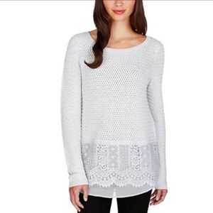 Lucky Brand | Light Gray Lace Trim Sweater